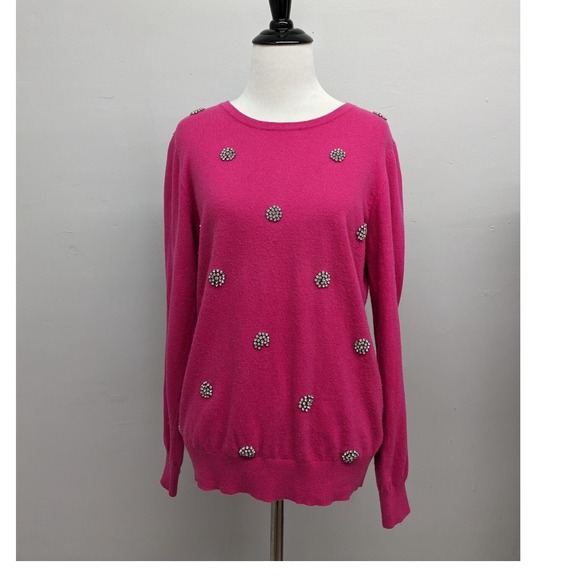 Boden Sweaters - Boden‎ Bright Pink Embellished Rhinestones Pullover Sweater Cashmere Blend Sz 10